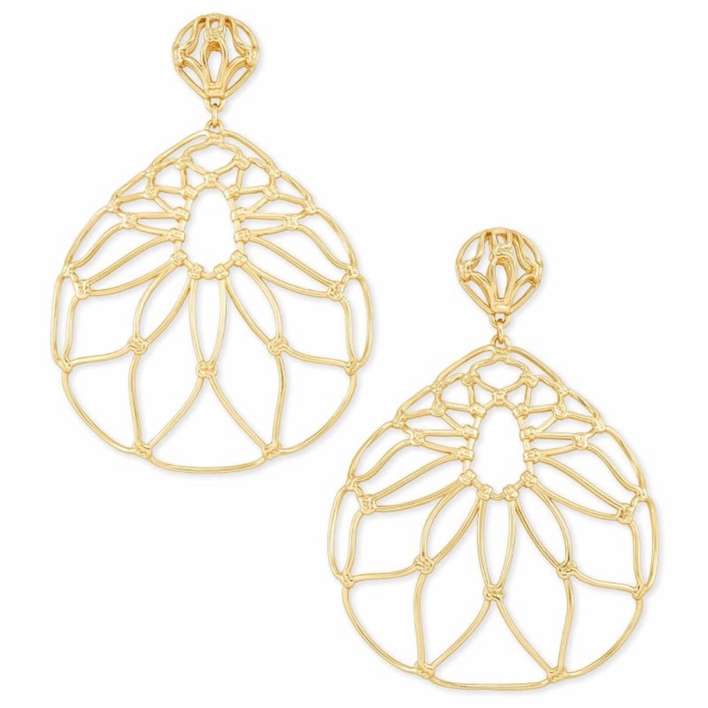 NWT Rare & Retired Kendra Scott Hallie Statement Earrings Yellow Gold SOLD OUT! - Picture 6 of 9